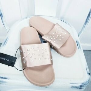 Lane Bryant Women's Beige Embellished Sandals Slides Gems Pearls